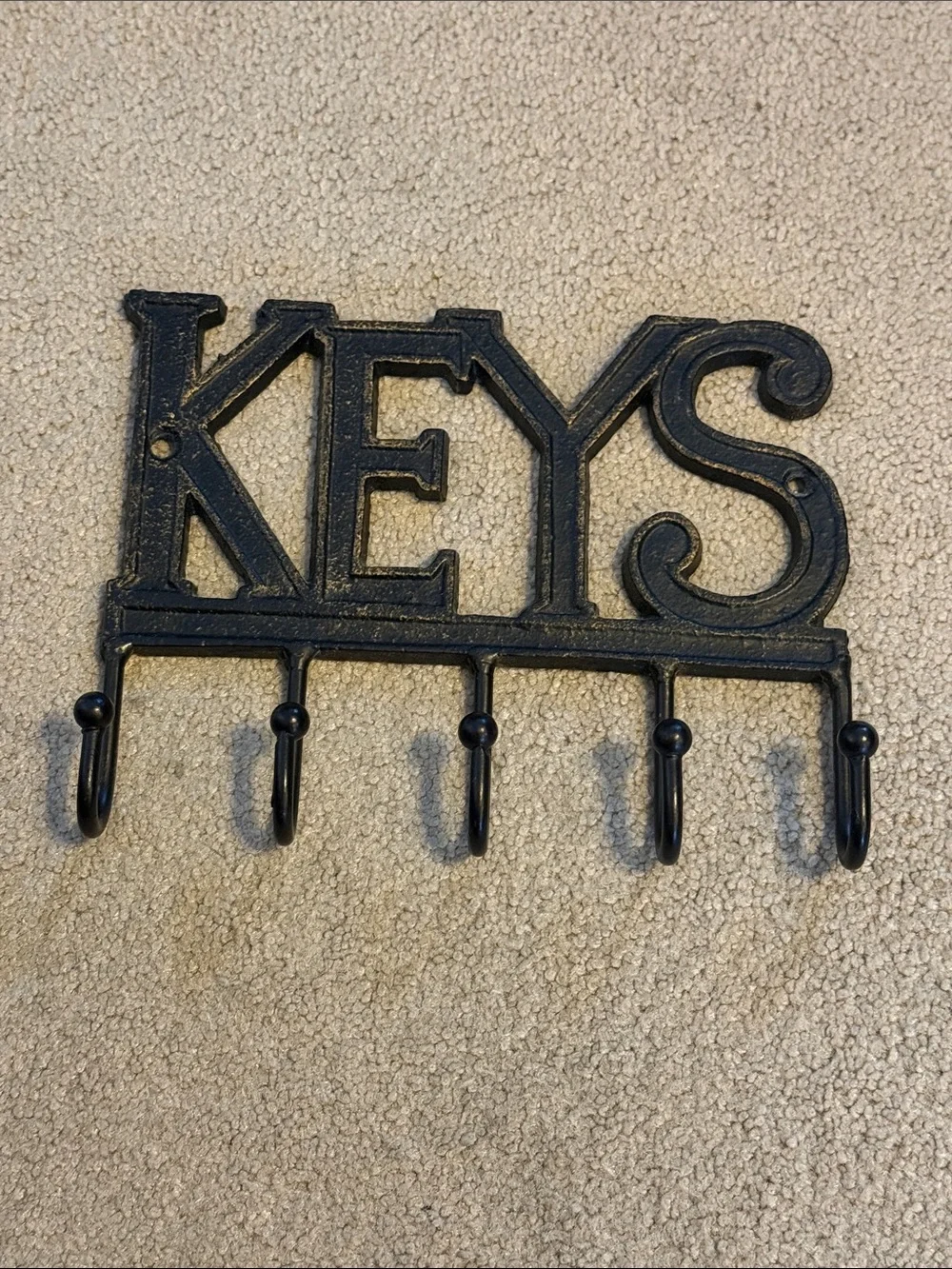 Cast Iron KEYS Holder With Five Hooks Rustic Wall Decor Key Holder